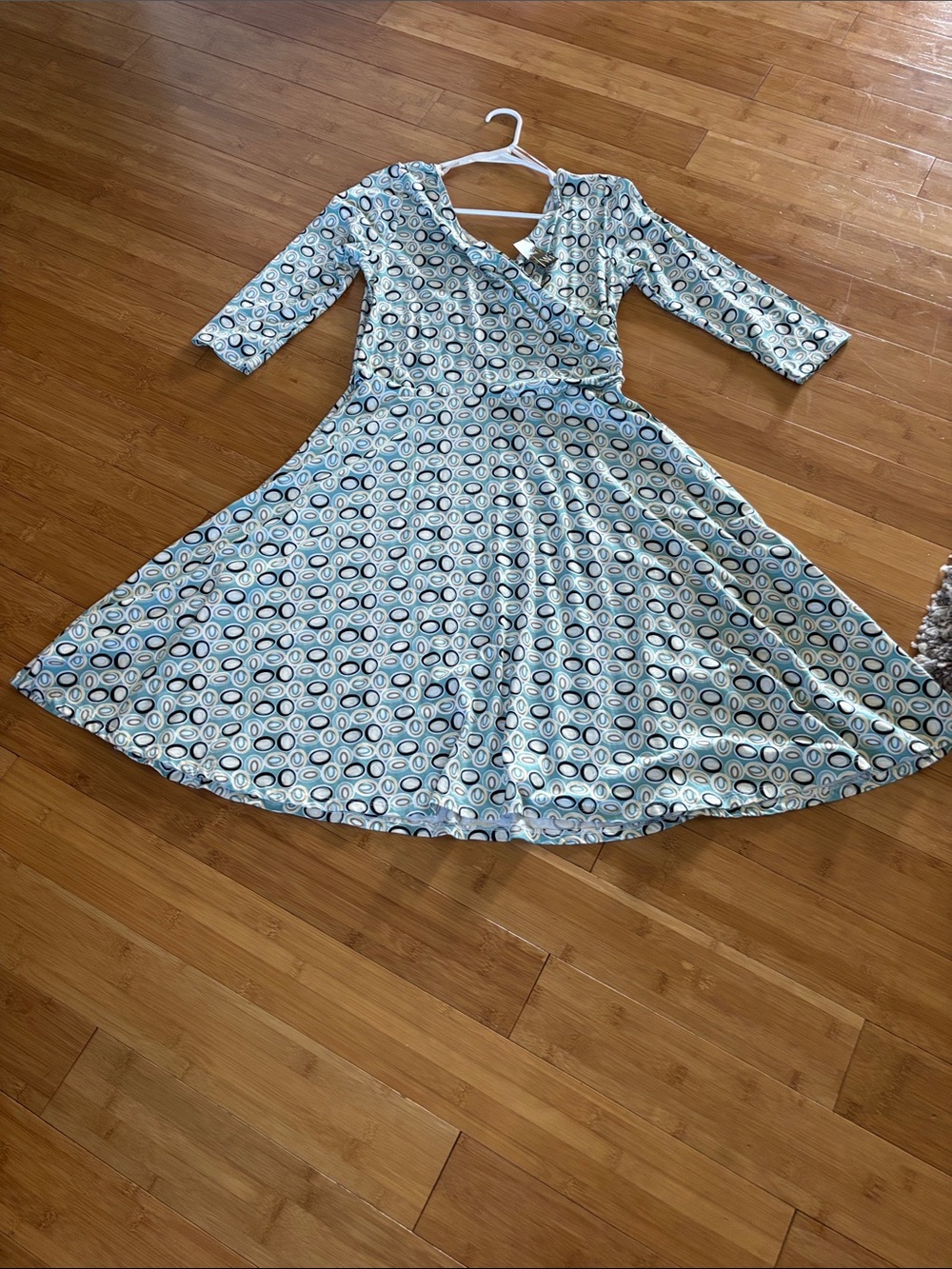 NWT WindRiver Geometric Circle Print Dress 3/4 Sleeve A- line Skater Dress Sz M